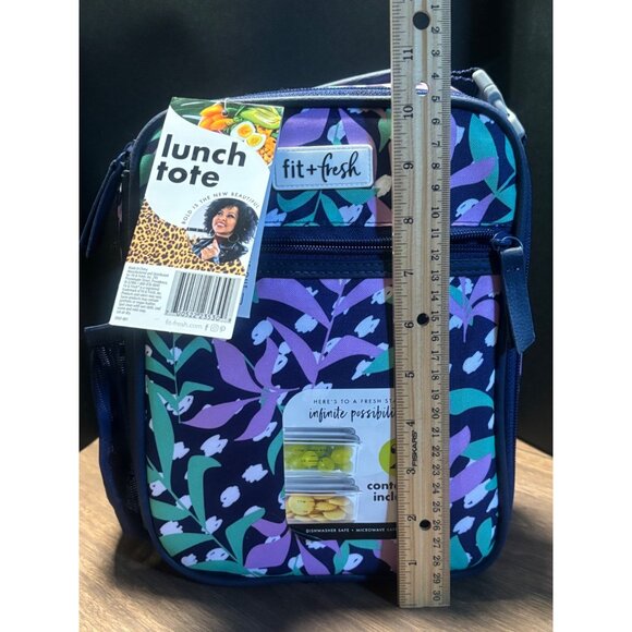 Fit + Fresh Insulated Lunch Tote With 2 Containers Floral Design Purple & Blue C - Picture 15 of 15